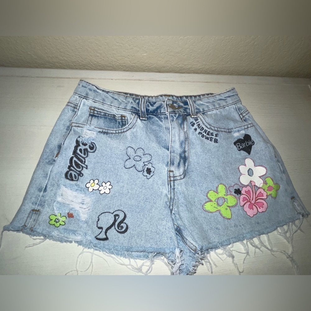 Barbie Shorts x Forever 21 Shorts Kindness is Power Distressed Jean Shorts ☮️ 🩷